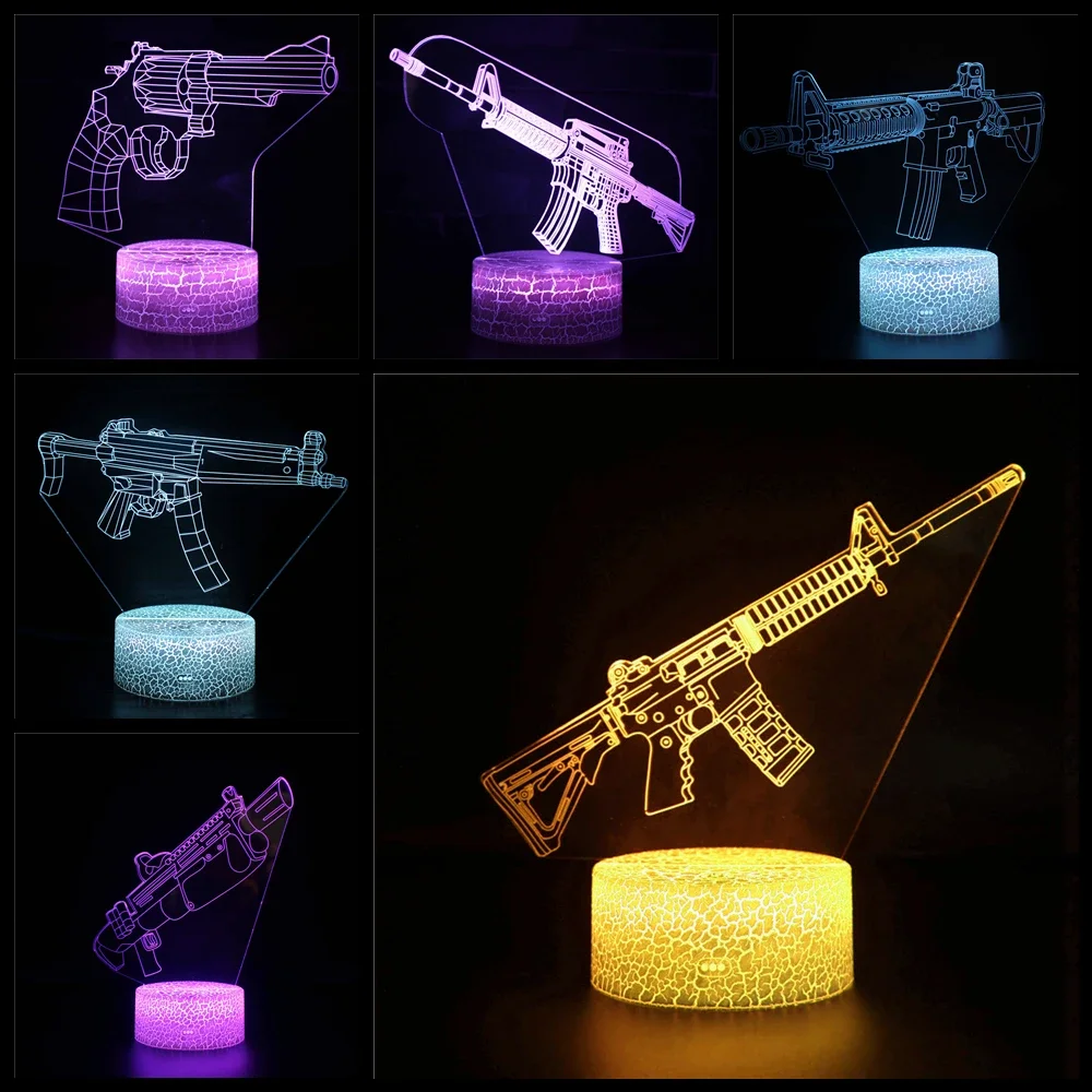 3D Night Light Pistol Machine Gun Submachine Gun Card Gun Desktop Decoration Holiday Gift Table Lamp Christmas