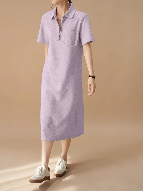 Col en pur coton Dr T-shirt mi-long décontracté pour femme Dr Or Sve longueur genou coupe ample grande taille Dr