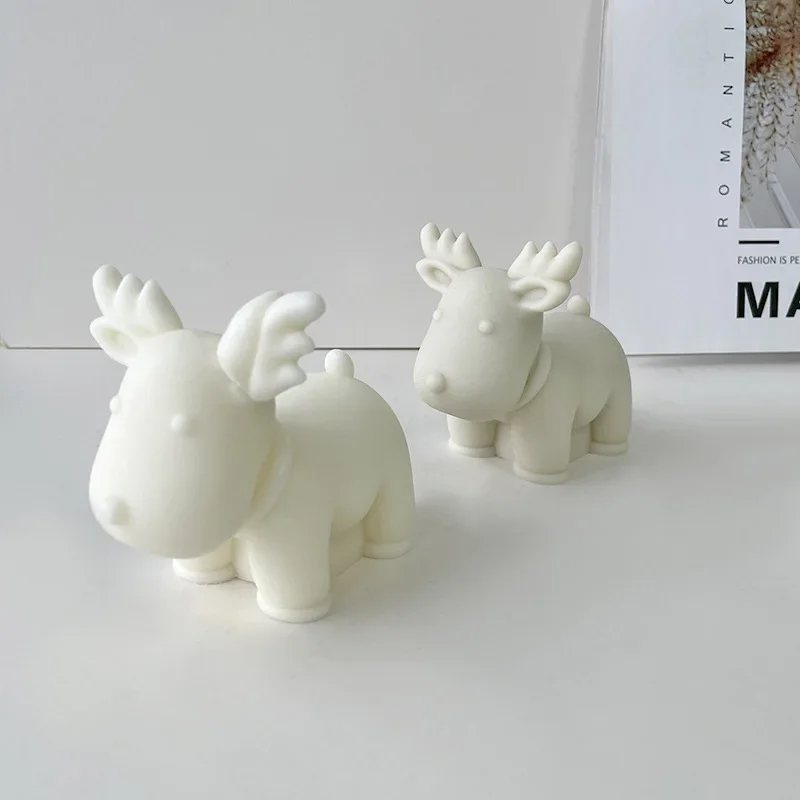 DIY Aromatherapy Candle Plaster Ornaments Mould Christmas Decration Making 3D Christmas Elk Silicone Mold