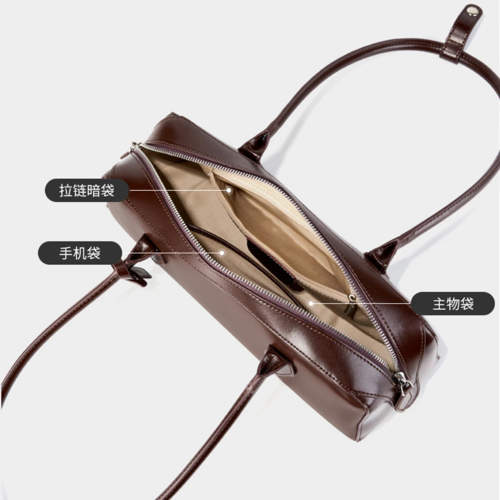 New Maroon Coffee Color England Style Women Armpit Bag Hard Split Cow Leather Female Long Handle Tote Horizontal Handbag