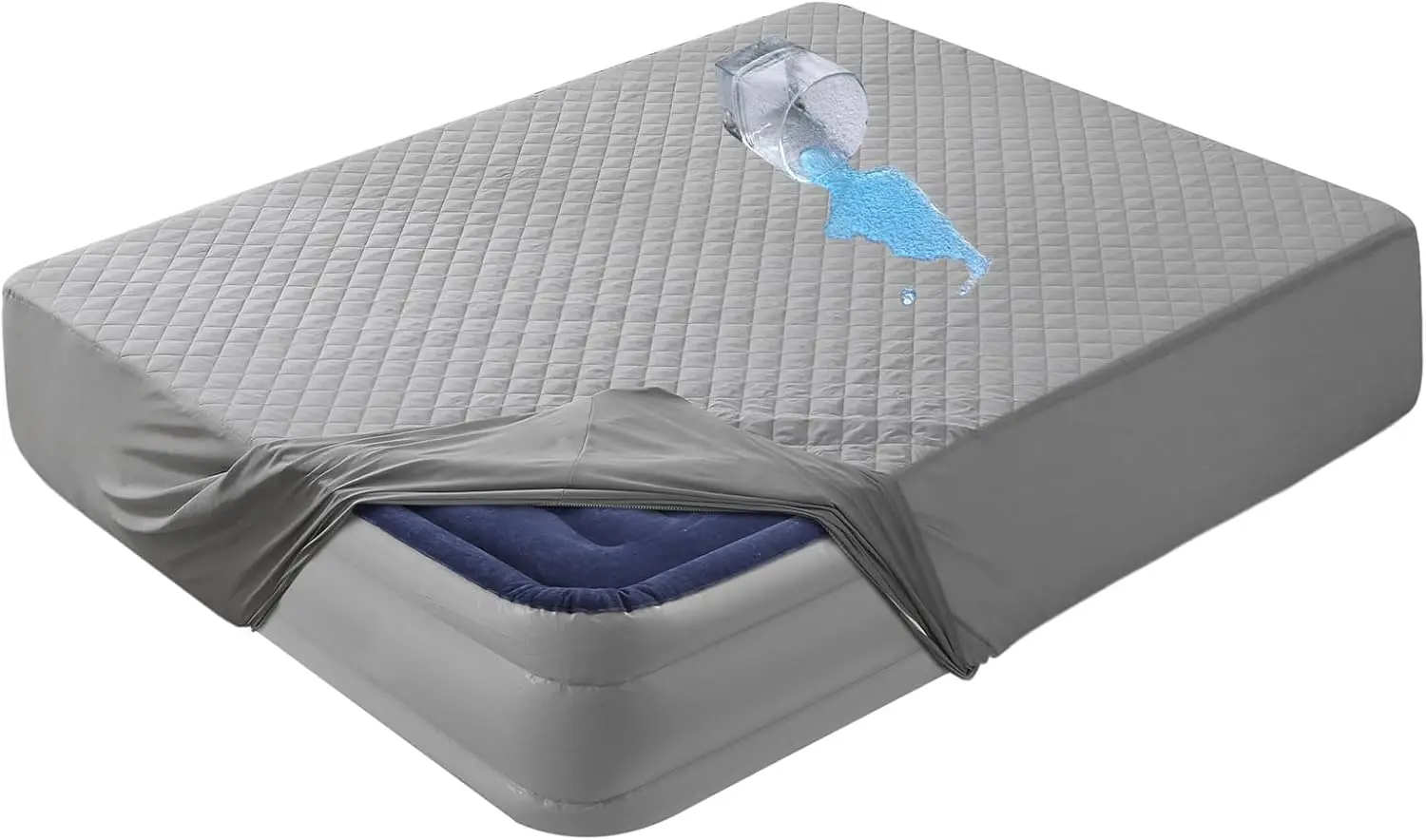 

Full Air Mattr Pad Cover Waterproof Quilted Mattr Topper, Air Bed Grey Mattr Protector Heavy Absorbent Soft Breathable & Noisel