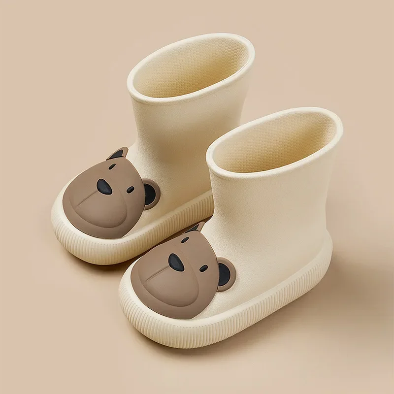 Children\'s Rain Cartoon Boots Waterproof Non-Slip Rubber Shoe Cute Bear Rabbit Shoes for Boys Girls EVA Middle Tube Water Shoes