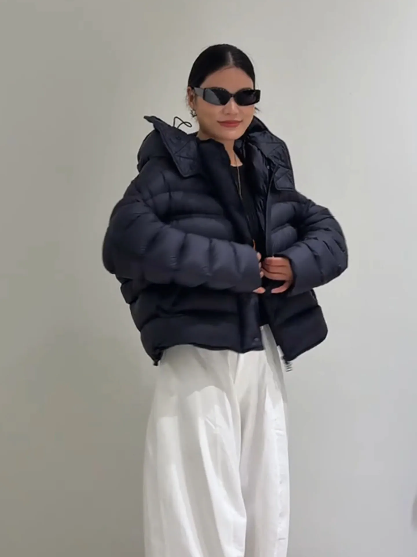 Sli Bla Hooded ort down Jaet Women's 2025 Winter New Sle Bread Puff Coat High Waist Regular Fit Commute Sle