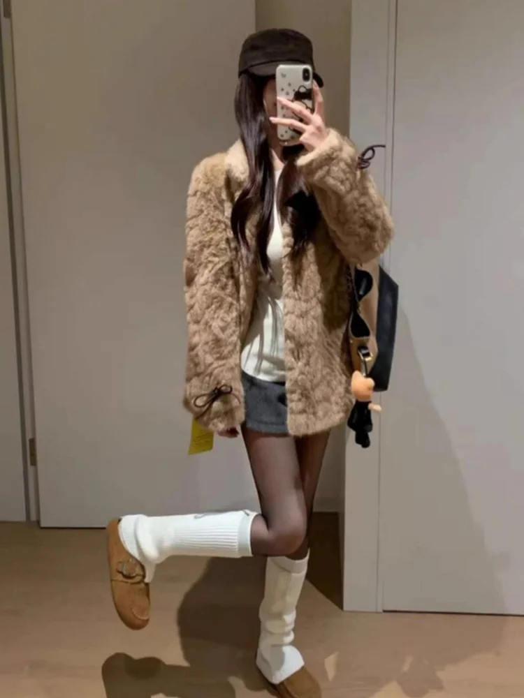 

Korean Sle Lazy Bear Heart Winter Thiened Cotton Jaet Women's Fur Coat Stand Collar Eco-friendly Warmth Outerwear