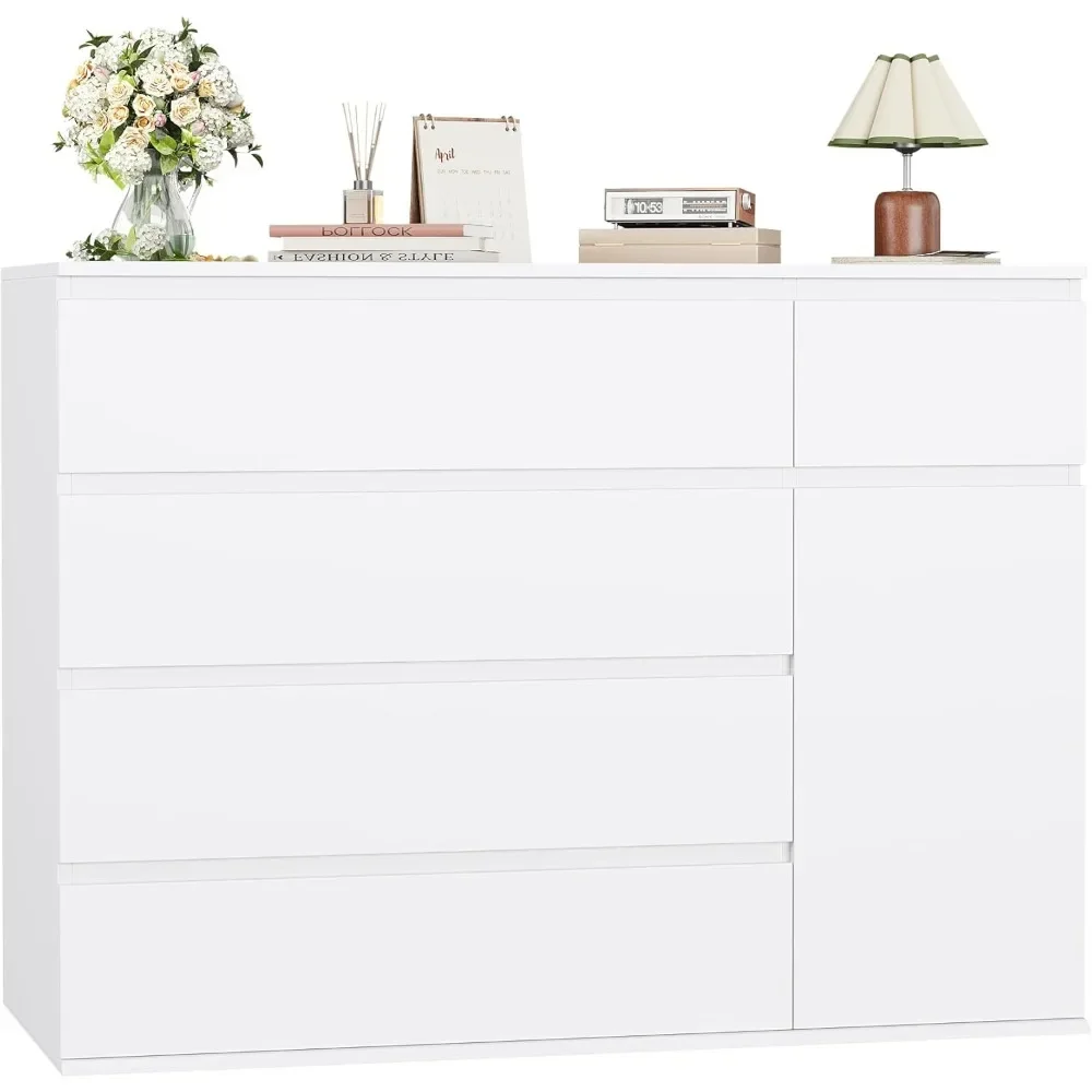 White Dresser with 19.5'' Deeper Depth, White Chest of Drawers Modern Dresser for TV Stand, Double Dresser Wide Storage