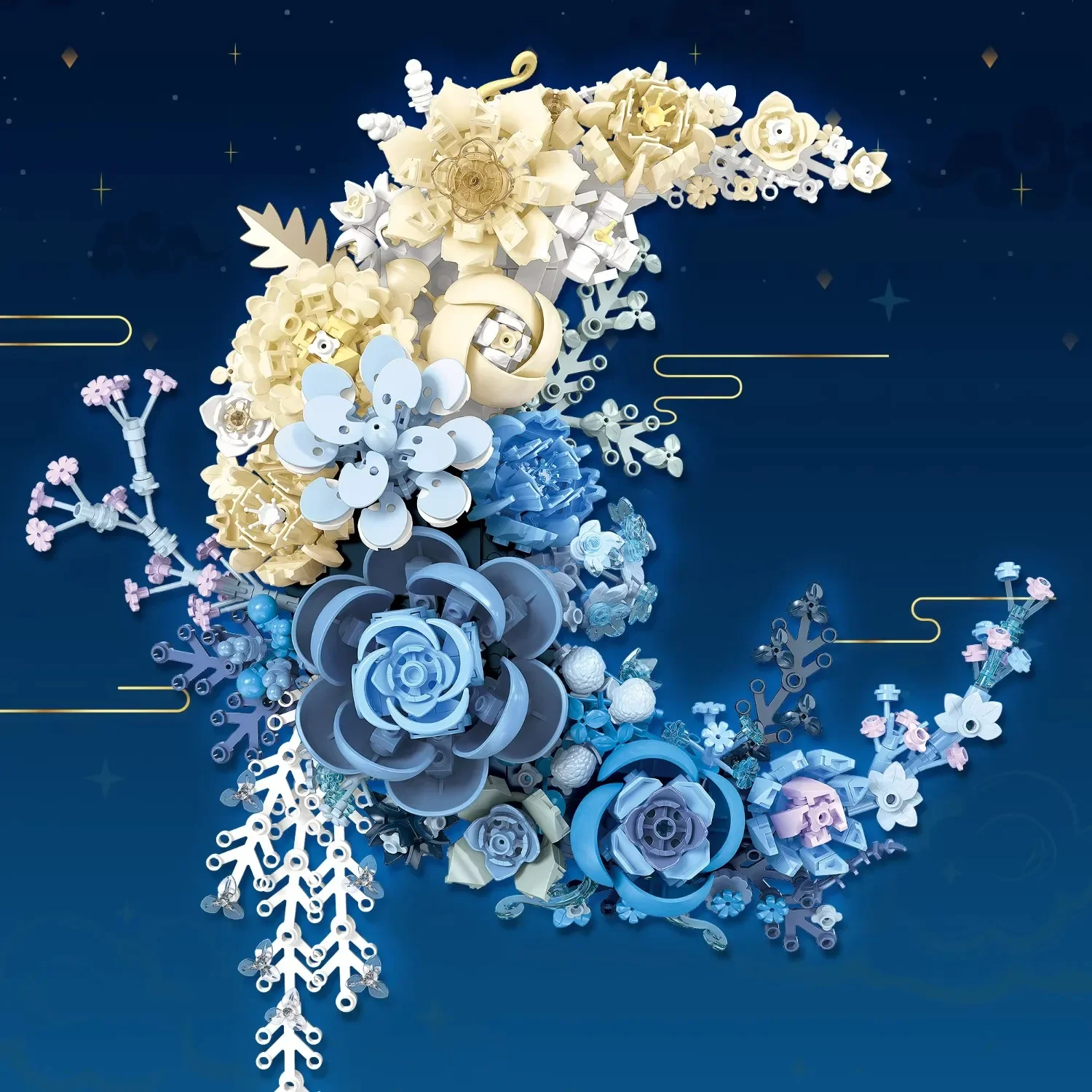 Blocs de construction Fleur de Lune, modèle de briques florales éternelles en forme de croissant de lune, décoration murale DIY,