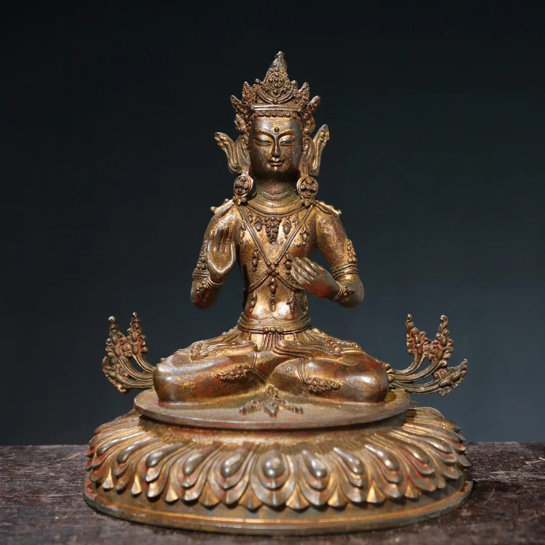 

Nepalese Tibetan brass clay gold cinnabar painting of the Great Vajra Tara Bodhisattva ornament, 22cm, for home and temple use