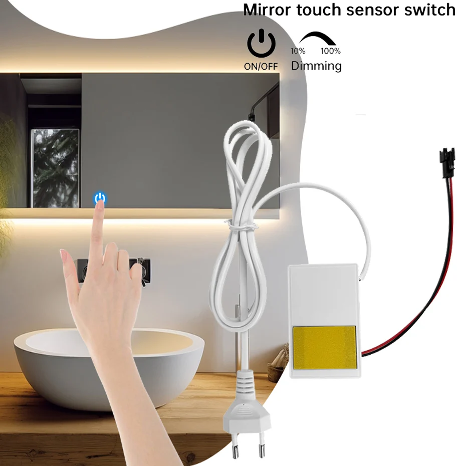 Badezimmerspiegel-Touch-Sensorschalter AC110–220 V auf DC12 V 1 A mit stufenloser Dimmsteuerung für Make-up-Spiegel-Hintergrundbeleuchtung, Dekoration