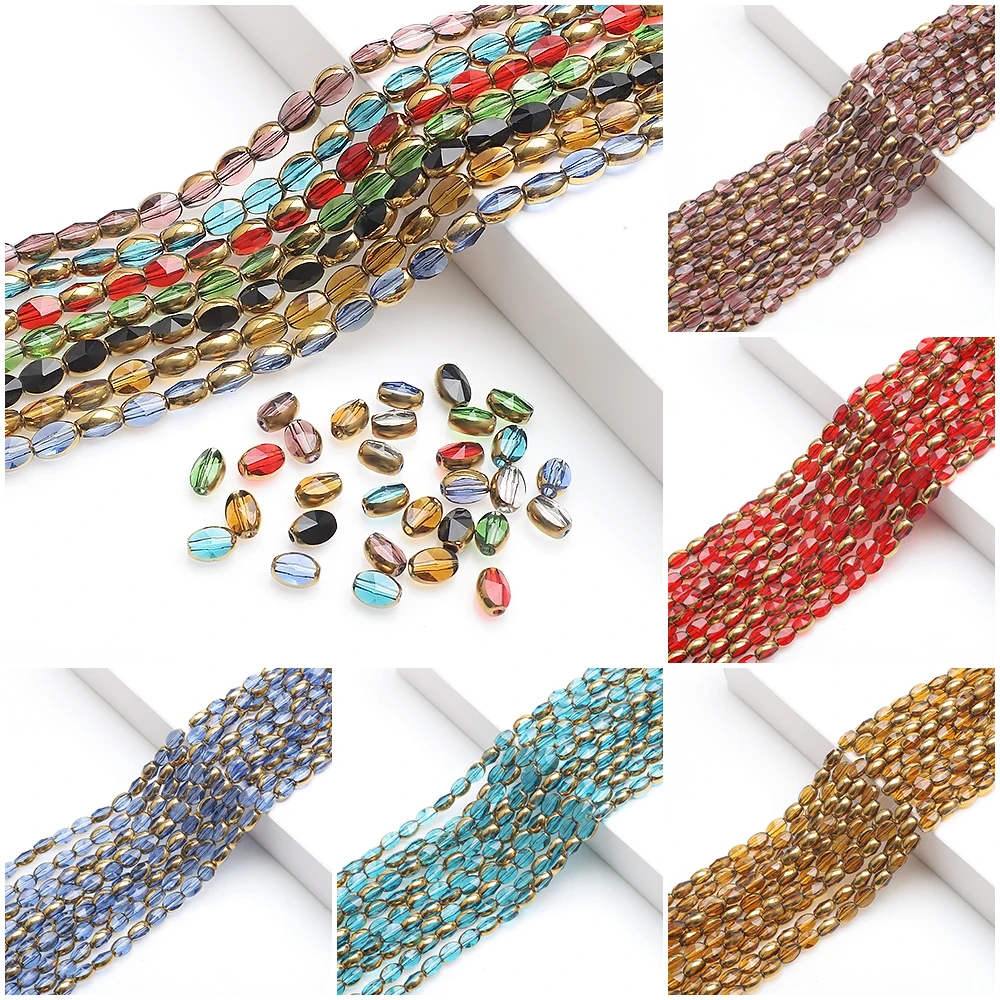 6x8mm Gold Border 36 Multi-faceted Glass Beads Oval Rice Crystal Jewelry Clothing Accessories Decoration