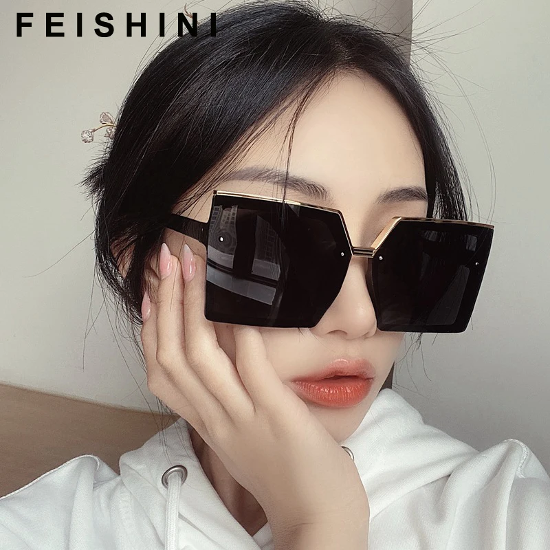 

FEISHINI New Fashion Women Luxury Brand Square Sunglasses Ladies Vintage Oversized Sun Glasses Female Big Frame Uv400 Shades