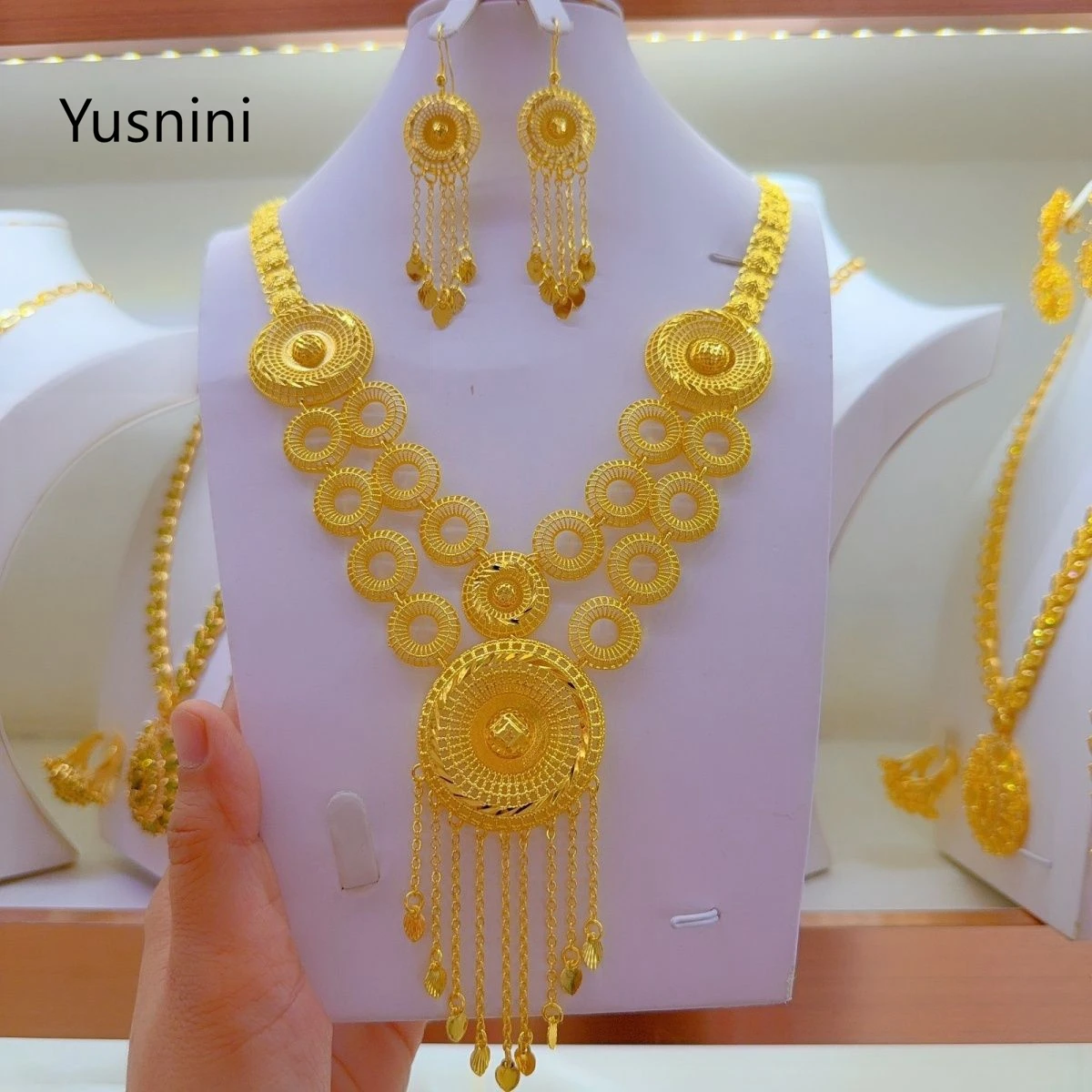 New Fashion French Dubai High-End 24K Gold Plated Necklace Earrings Elegant Wedding Engagement Party Jewelry Set for Lover 555