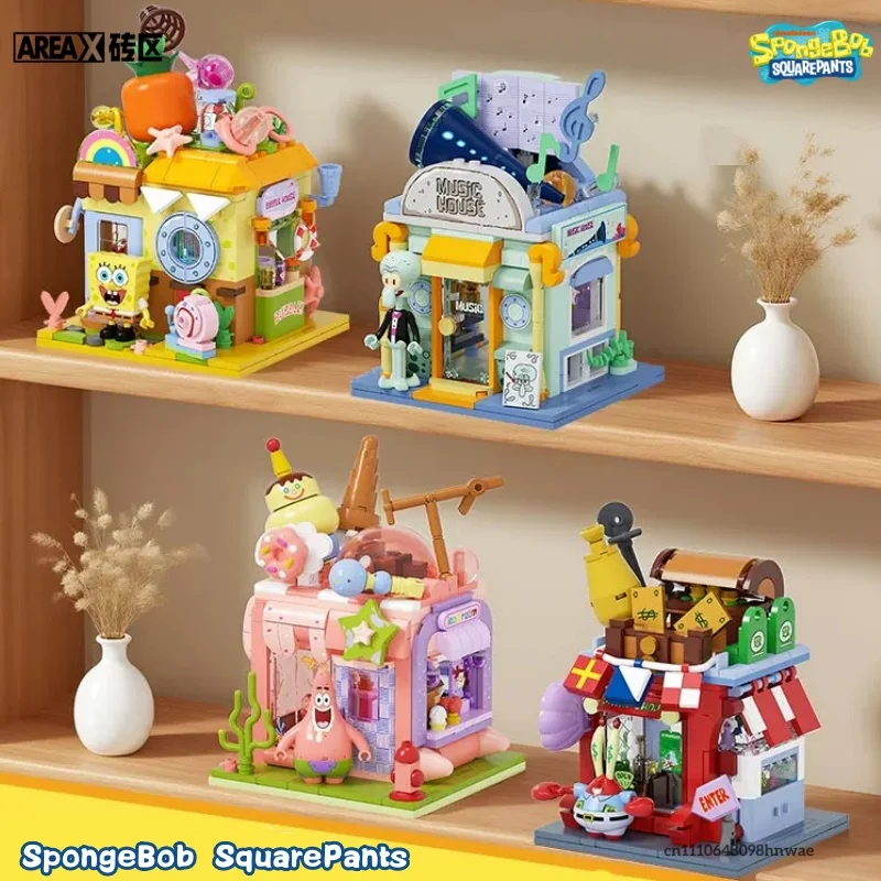 

AREA-X SpongeBob SquarePants Quirky Shop Street Scene Building Block Ice Cream Shop Patrick Star Assembly Model Toy Gift