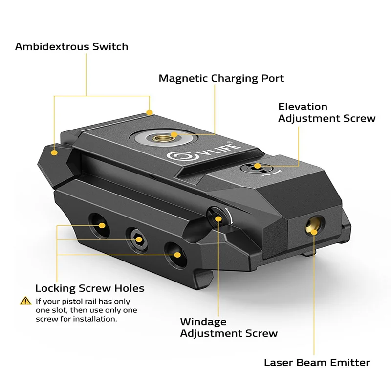 مسدس ريد ليزر البصر قابل لإعادة الشحن منخفض المستوى مسدس البصر بالليزر شحن مغناطيسي الألومنيوم Picatinny السكك الحديدية تصميم التبديل