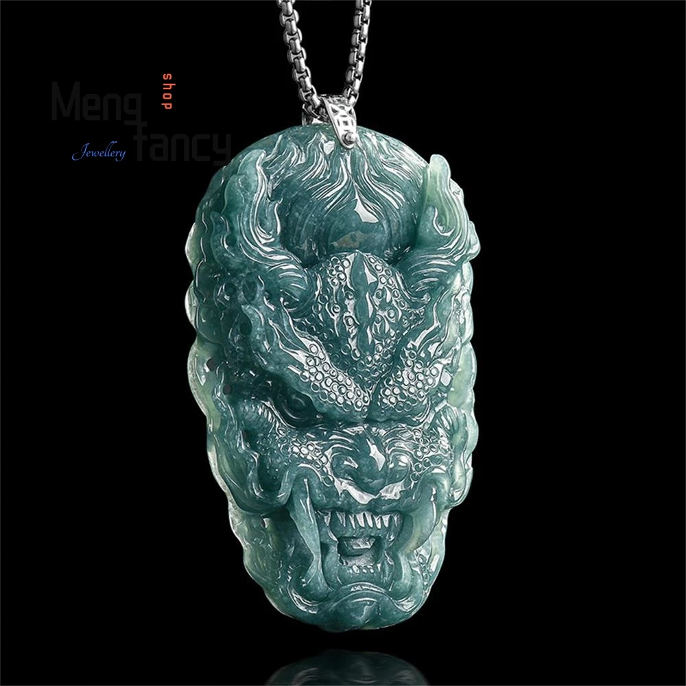 

Natural A-grade Jadeite Blue Water Powerful Zodiac Dragon Pendant S925 Silver Buckle Ice-type Jade High-grade Fashion Jewelry