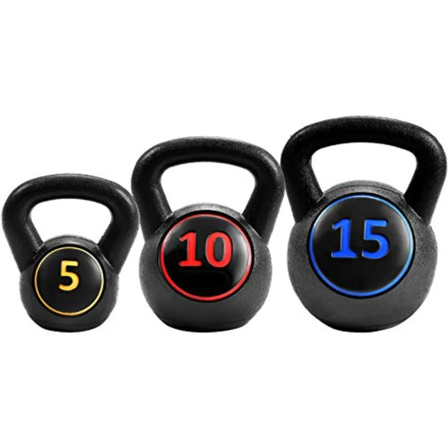 

Kettlebells 3 Pcs Vinyl Coated Strength Training Set 5 lbs 10 lbs 15 lbs for Push-up Grip Swing Deadlifts Squats Lifting Get-up