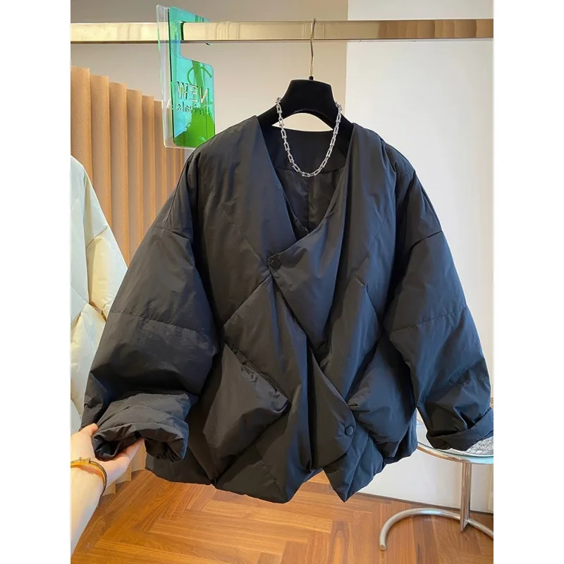 Senior Design Sense Niche Loose Casual A-shaped Version V-neck Cotton Clothes Women's Winter Warm Cotton-padded Clothes Jacket