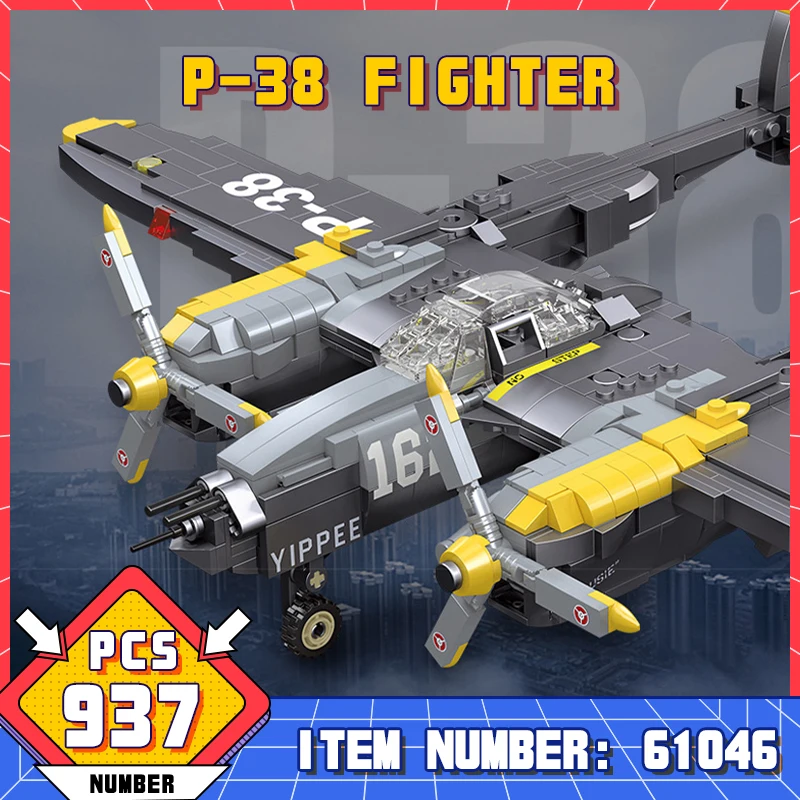 61046 Military WW2 P-38 Fighter Aircraft Building Blocks/Weapon Airplane Model Bricks/Kids Toys Adult Christmas Gifts