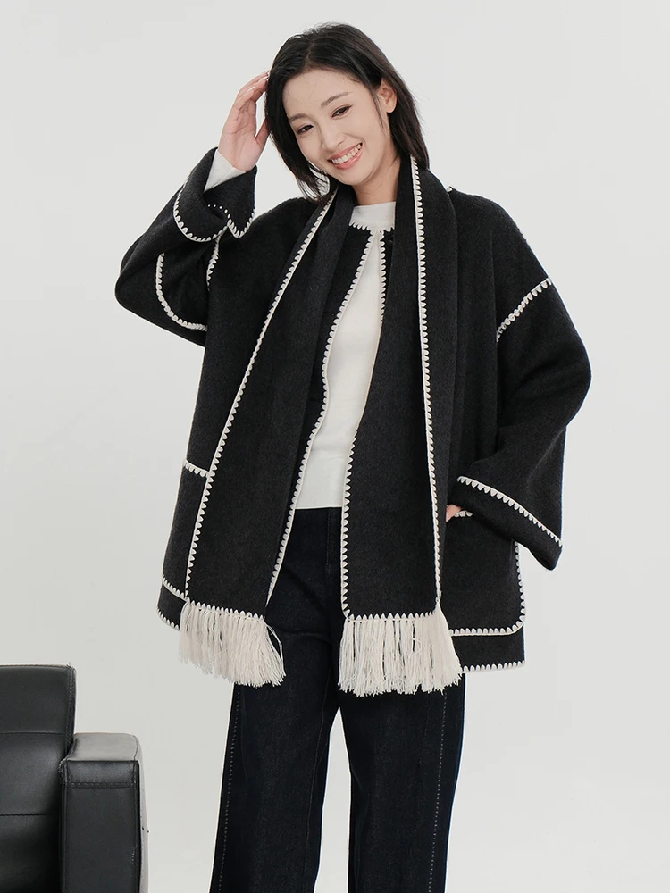 

Bukhara Original Women's Double-sided Woolen Coat Casual Commute Korean Sle Long Sve Loose Fit Winter New Arrival