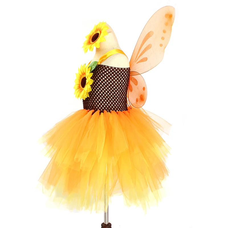 Sunflowers Costumes for Girls Fall Auturmn Fairy Outfit Flower Girl Dresses Kids Christmas Halloween Tutus Party Clothes