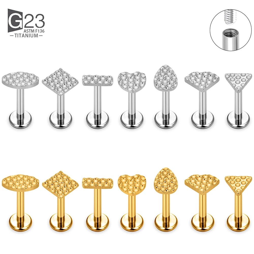 

10Pcs/Lot ASTM F136 Titanium Earrings 16G Internally Thread Cute Labret Ring Helix Tragus Stud Earring Monroe Lip Piercing