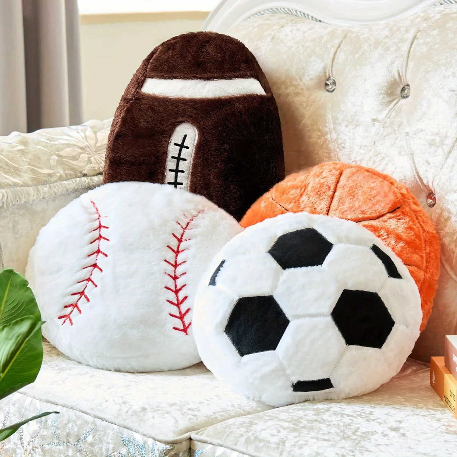 1pcs Sports Pillow Fluffy Filled Baseball Pillow Soft Throw Pillow, Baseball Shaped Plush Toy Sports Cushion