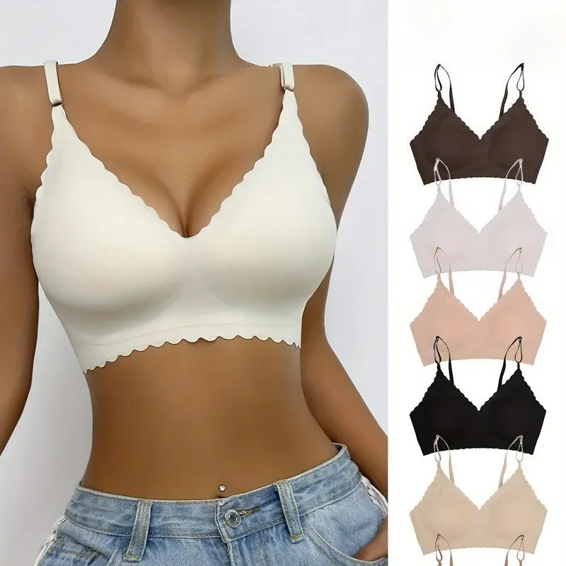 

Лидер продаж, 5 цветов, удобный бюстгальтер, беспроводной, без подкладок, волнистый край, корейский невидимый костюм для йоги с лазерной резьбой, женский бесшовный бюстгальтер
