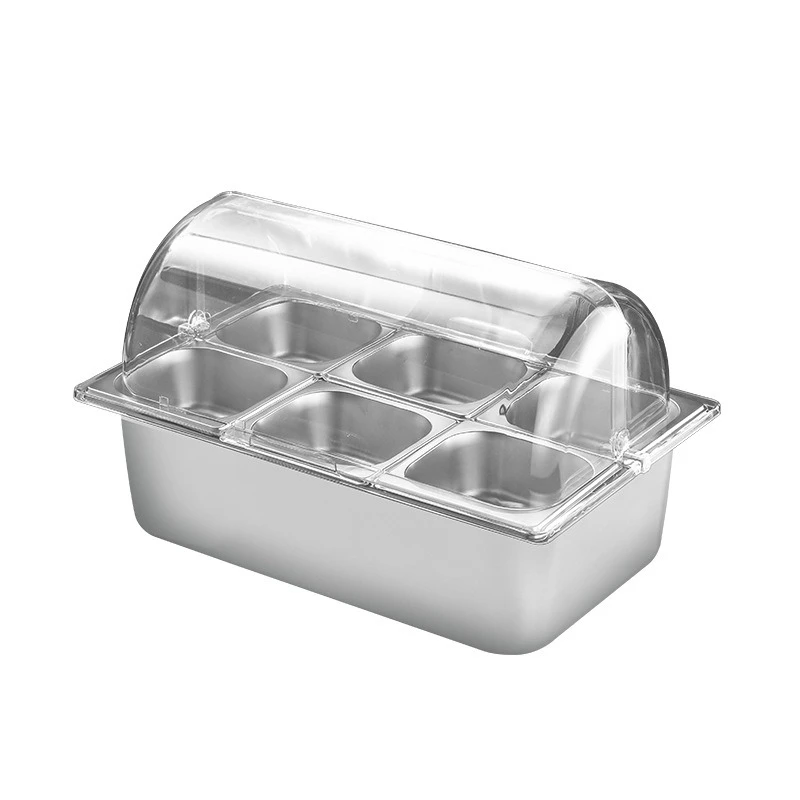 Transparent flip food stainless steel display basin ice powder ingredients seasoning multi-grid box