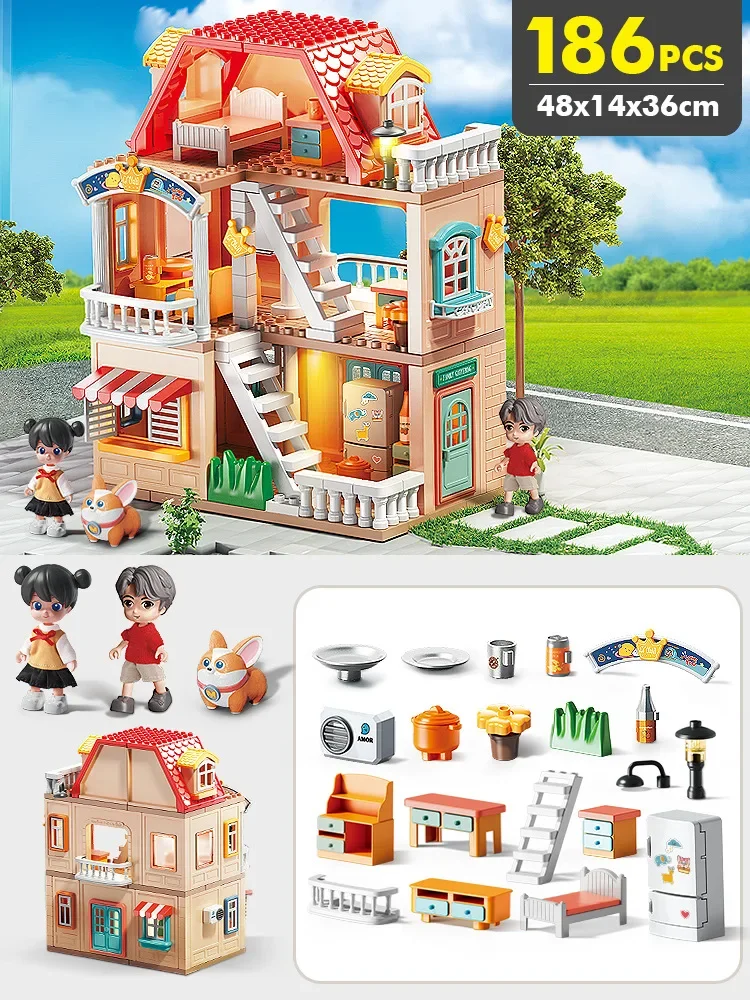 Big Building Blocks Suit Villa Children Play House Compatible Large Bricks Assemble Children Kids Girl DIY Creativity Toys Gift