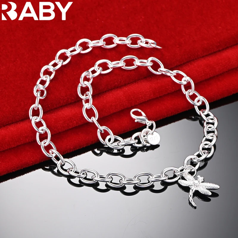 URBABY 925 Sterling Silver Zircon Dragonfly Pendant Necklace For Men Women Fashion Party Charm Banquet Jewelry Birthday Gift