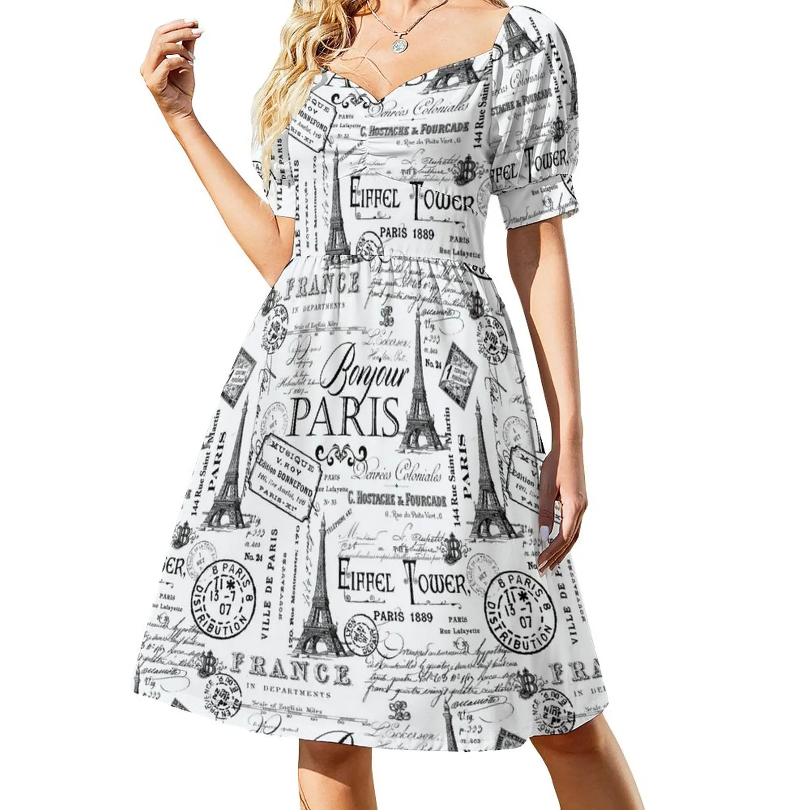 

Vintage Paris Black And White Nostalgic Pattern Sleeveless Dress prom dresses 2023 women's clothing korea stylish