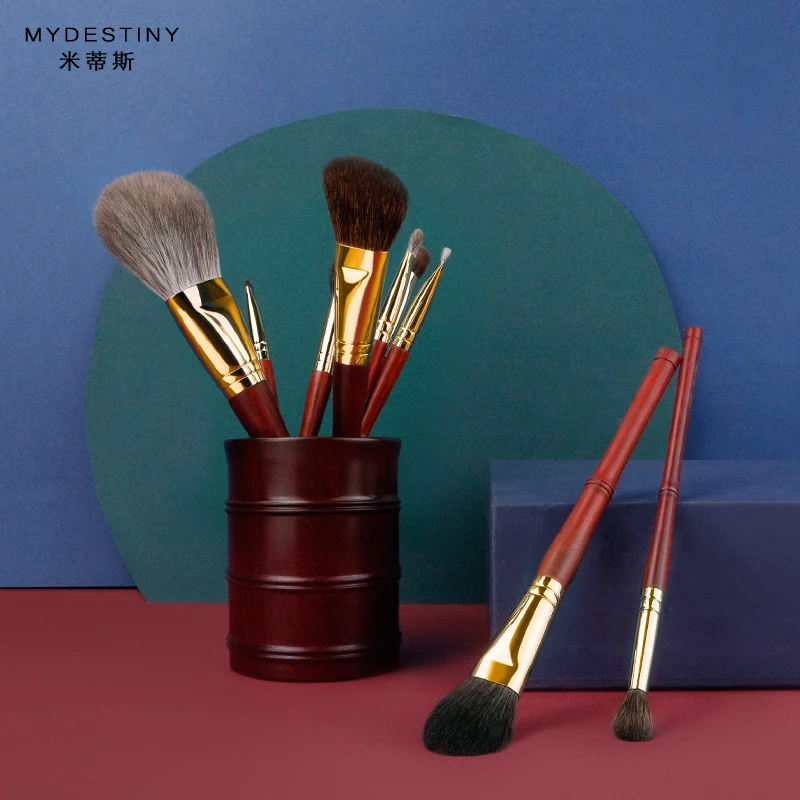 MyDestiny - Luxury 9 pcs Professional Makeup Brush Set Rosewood High Grade Brush Set Soft Animal Fox Squirrel Goat Hair