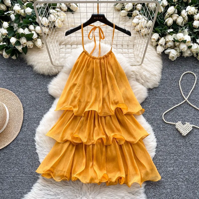 Cascading Ruffles Mini Cake Dress Women Fashion Sexy Lace Up Halter Backless A-line Birthday Party Clubwear Holiday Outfits - Image 2