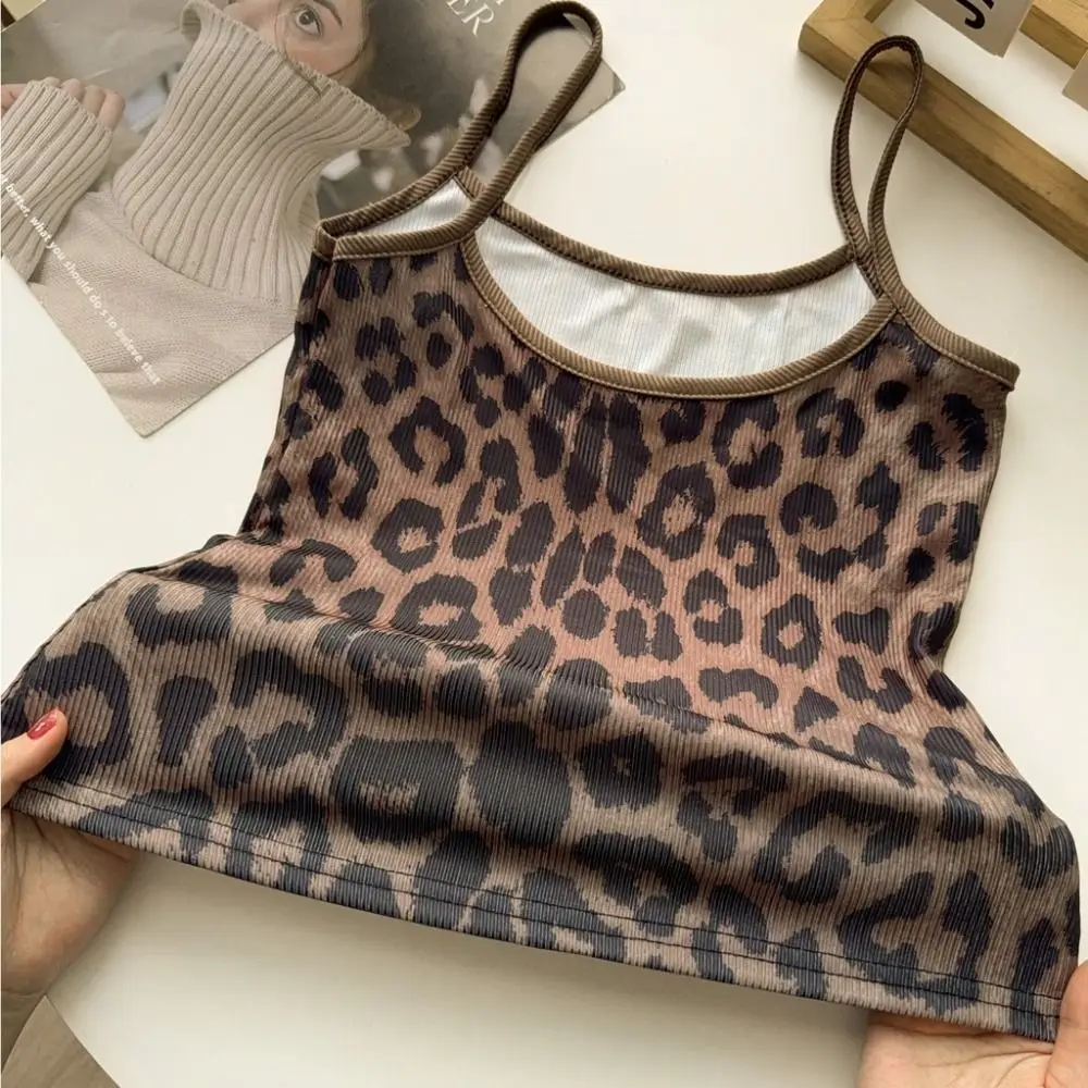 

New Leopard Print Sling Camisole Slim Fit Moisture-Wicking Tube Top Cool Sexy Hot Crop Top Summer