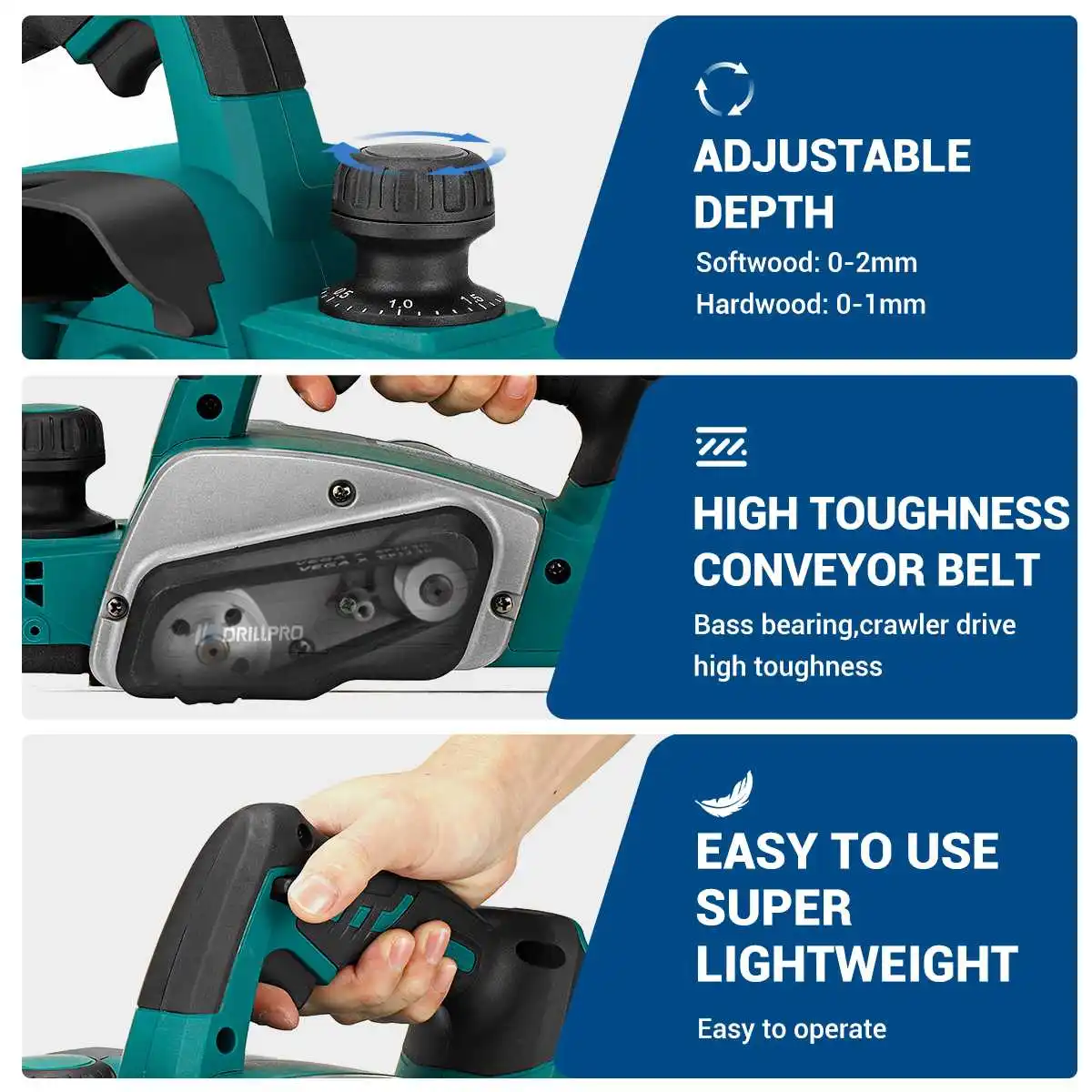 Drillpro 30000RPM Brushless Electric Planer Wireless Woodworking Machine Cordless Home DIY Cutting Power Tool For Makita Battery