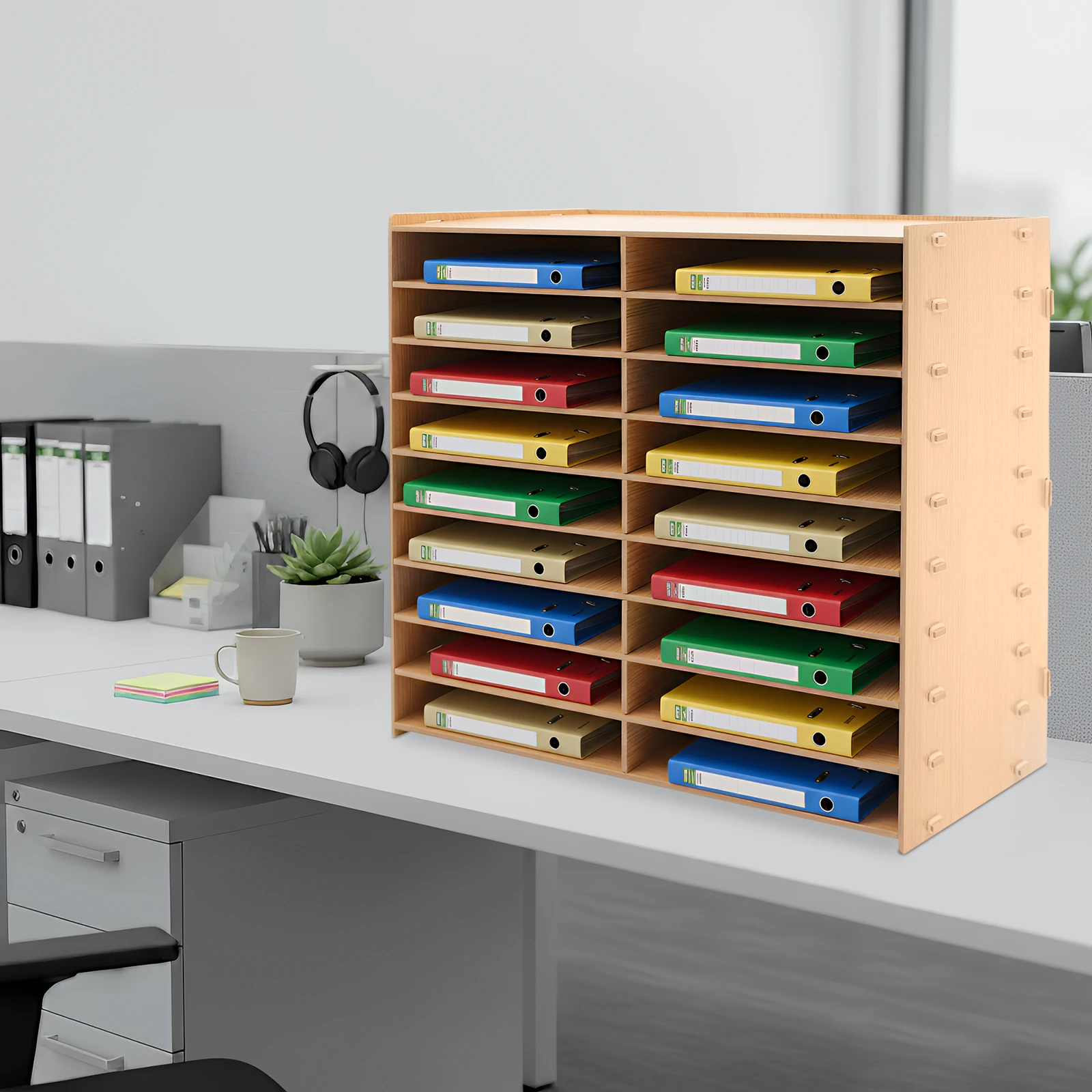 

9-Tier Desktop File Organizer,18 Compartments Magazine Rack, 5mm Thick Planks for Document Storage,Space-Saving Vertical Design