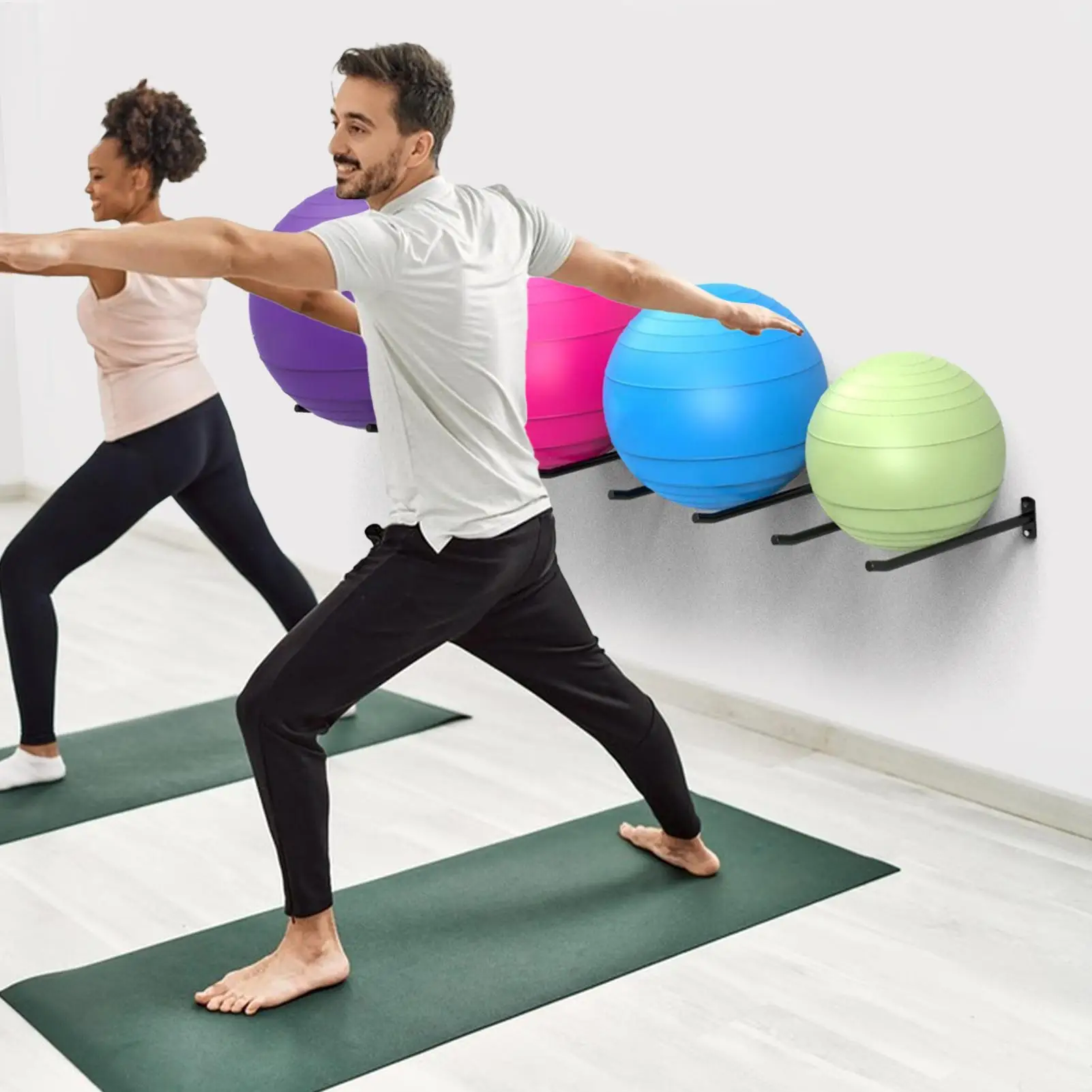 Equipment Storage Organizer 2 Pcs Metal Ball Holder Exercise Ball Wall Mount Rack Gym Fitness Accessories For Home Yoga Studio