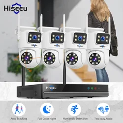Hiseeu 3K 6MP Dual Lens WiFi CCTV Surveillance Kit Automatic Tracking Color Night Vision P2P 10CH NVR IP Cameras Security System