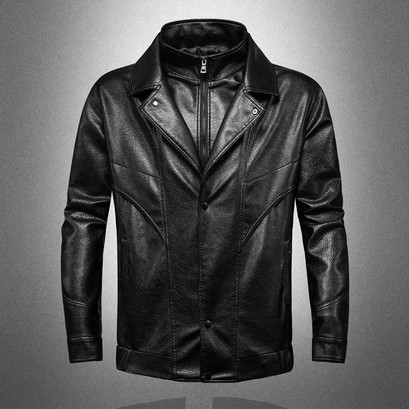 

New Arrived Men Fake Two Piece Leather Jacket Men's British Handsome Motorcycle Style Leather Jacket Winter Warm Leisure Coat