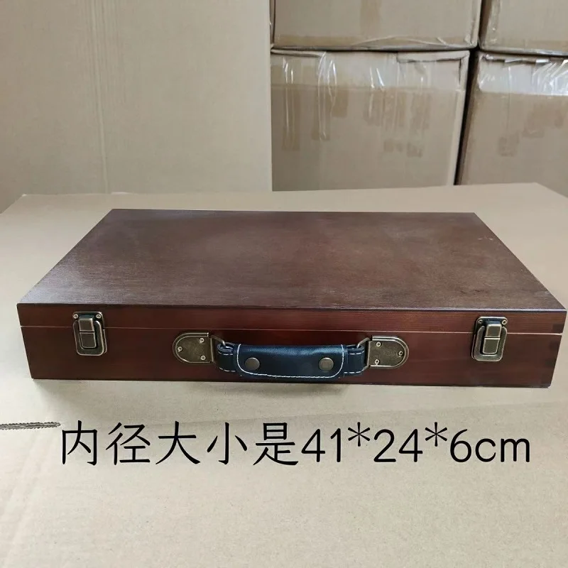 National Rectangular Wooden Suitcase Wooden Box Solid Wood Box Miscellaneous Storage Box