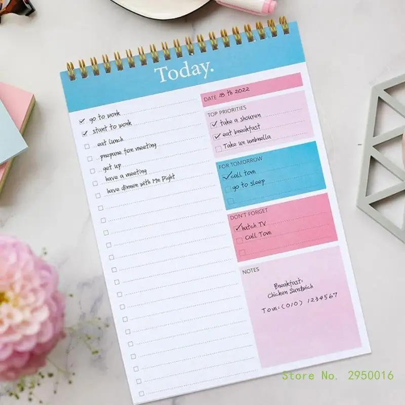 Daily To-do-list Planner Weekly Meal Grocery Planner Check-list Notebook Coil-binding Daily Planner Double-side Use