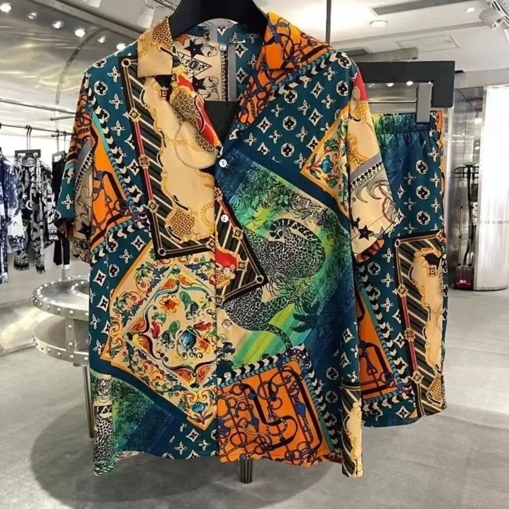 Tendencia 2025, novedad de verano, traje informal ligero de lujo de manga corta a la moda con estampado de marca