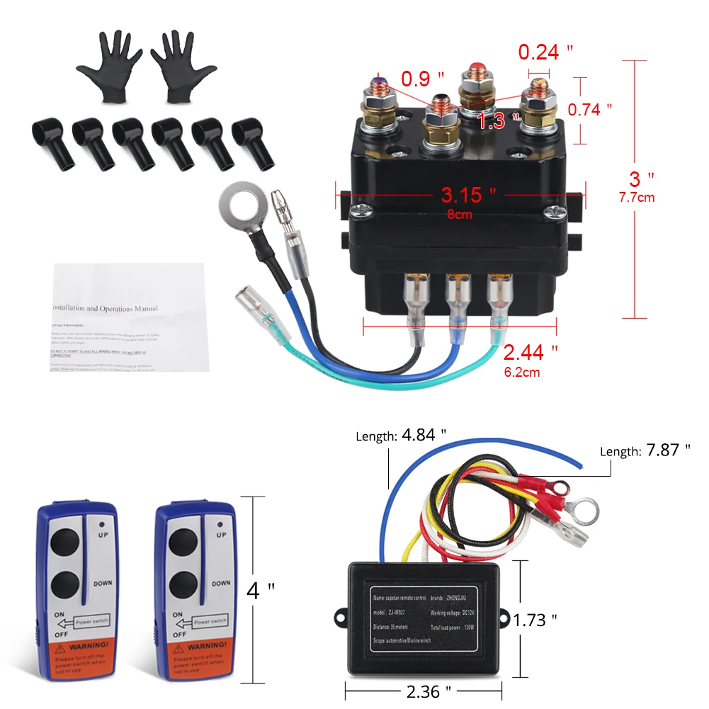 Winch Remote Contactor 12V 250A Winch Control Solenoid Relay Twin Wireless Remote Kit Car Motorcycle Off Roaders Accessories