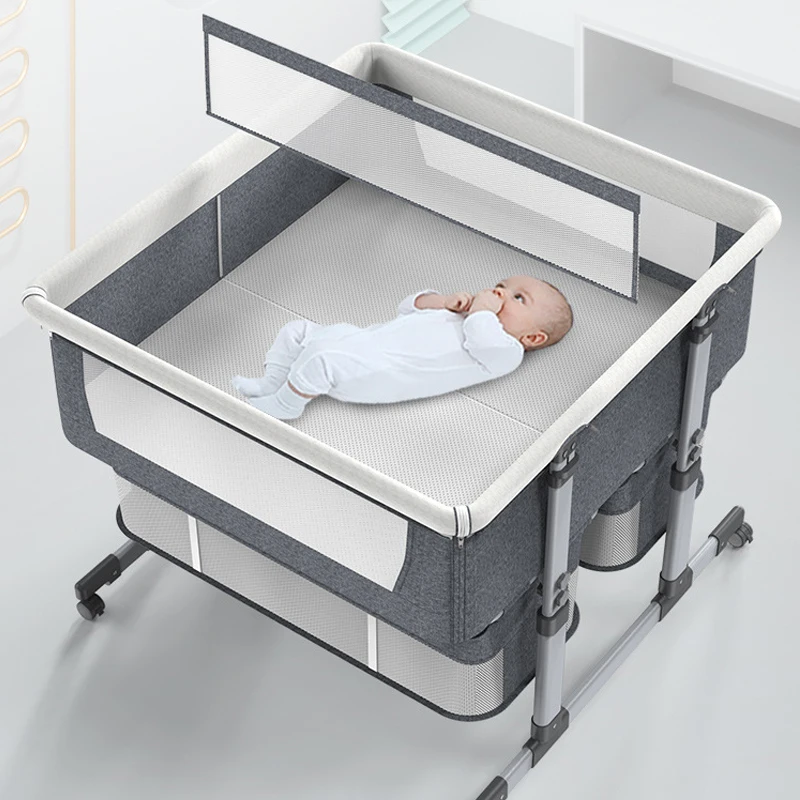 Móvel portátil cama para o bebê, berço gêmeo, Folding, altura ajustável, emenda, Big Bed