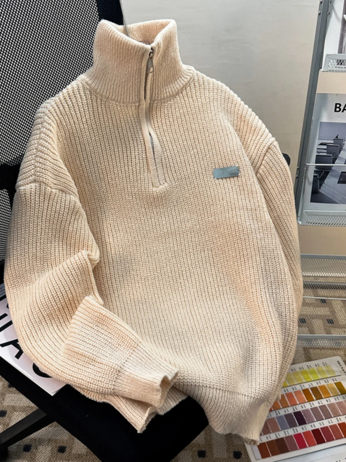 

Мужской свитер свободного кроя с высоким воротником, трикотажный, повседневный, зимний, молодежный, модный, с длинным рукавом, в стиле «ленивый шик»