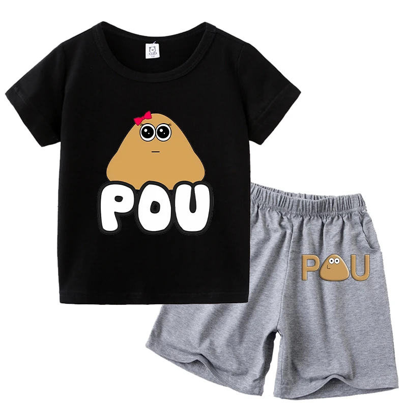 My Pet Alien Pou Kids T-shirts Pants 2pcs Sets Summer Shorts Sleeves Cartoon Summer Infant Tracksuits 2 Piece Tees Pant Outfits