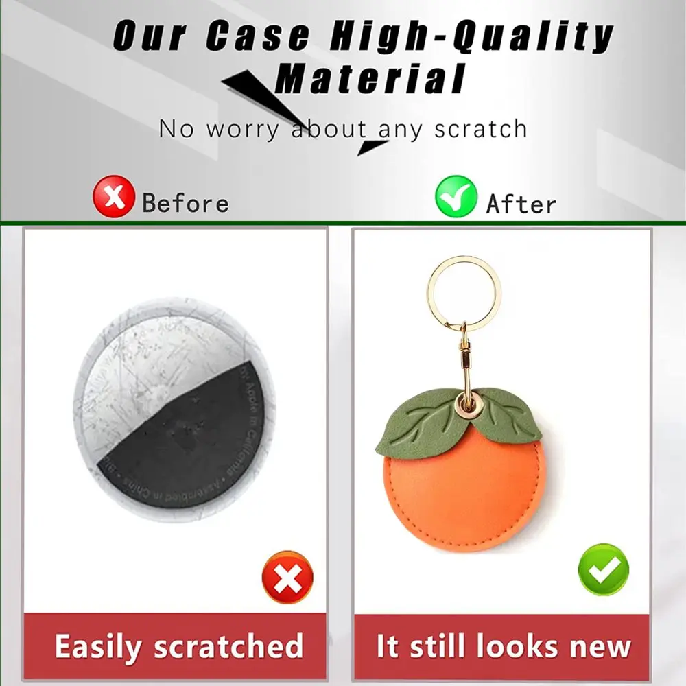 Keychain Protective Case for AirTag Holder PU Leather Cover Orange Maple Leaf Pattern for Luggage,Wallet,Pet Chain Anti loss
