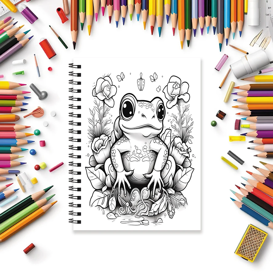 Laid Back Frog Adult Coloring Book - 8.3 x 11.2 Inch 32 Page Coloring Book - Helps Reduce Stress and Ease Emotions