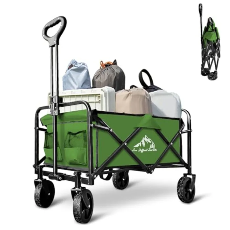 

Collapsible Utility Cart Folding Wagon 220 lbs Capacity Lightweight Rolling Cart with Quiet Wheels Quick-Fold Design for Campin