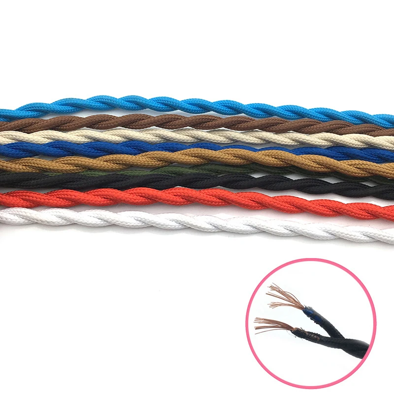 5M 10M Vintage Textile lamp Wire Edison Style Twisted Cable Decorative Fabric Electric Wire 2*0.75MM Pendant Light Lamp Wire