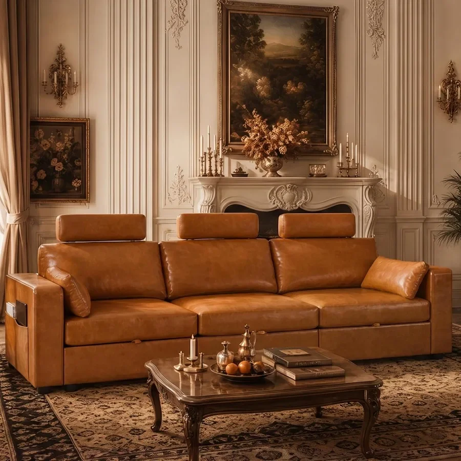 98.2 Faux Leather Modular Sectional Sofa, Oversized 3 Seater Storage Couch with Side Pocket, Modern Sectional Couches for Livin